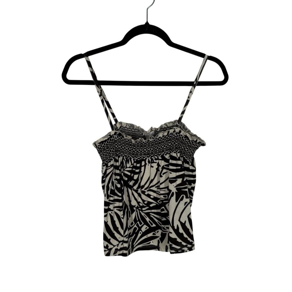 Patrons of Peace Women SZ S Black/White Smocked Spaghetti Strap Tank Top NWT